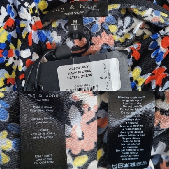 New Rag & Bone Estell Navy Floral Print Crepe Midi Dress NWT W292316NY Medium - Picture 16 of 16